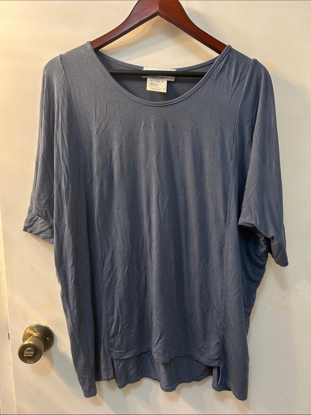 Allison Izu Slate Blue Short Sleeve Scoop Neck Top